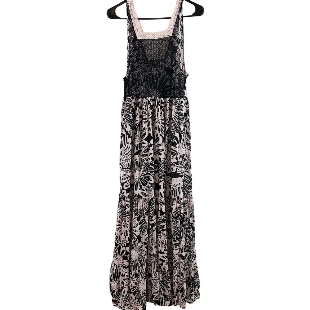 Free People Tiers For You Tiered Lace Sleeveless Floral Maxi Slip Dress Size XS